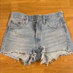 Levi's Blue Jean Shorts High-Waisted Frayed